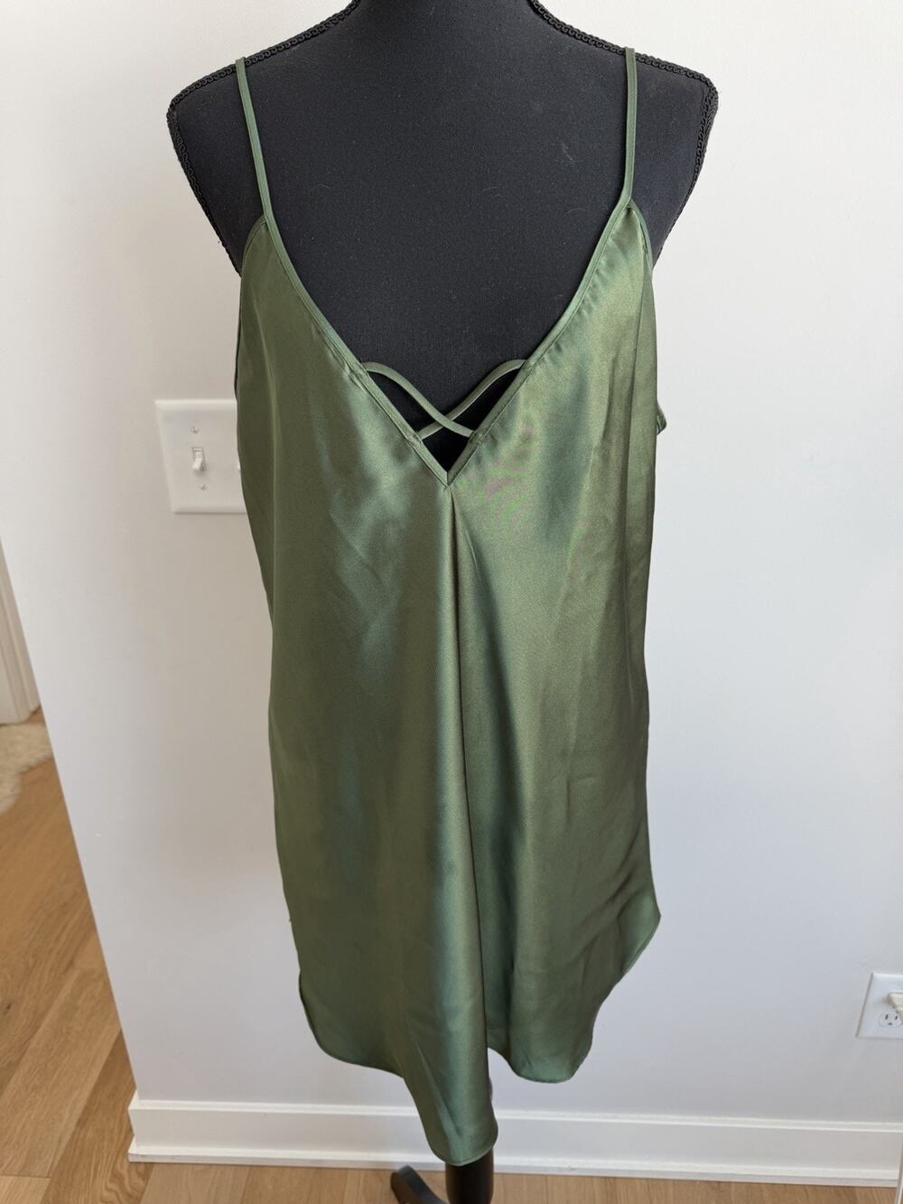 Vtg Romantic Moods Slip Gown Sleepwear Lingerie Green Sz Large Polyester Dress